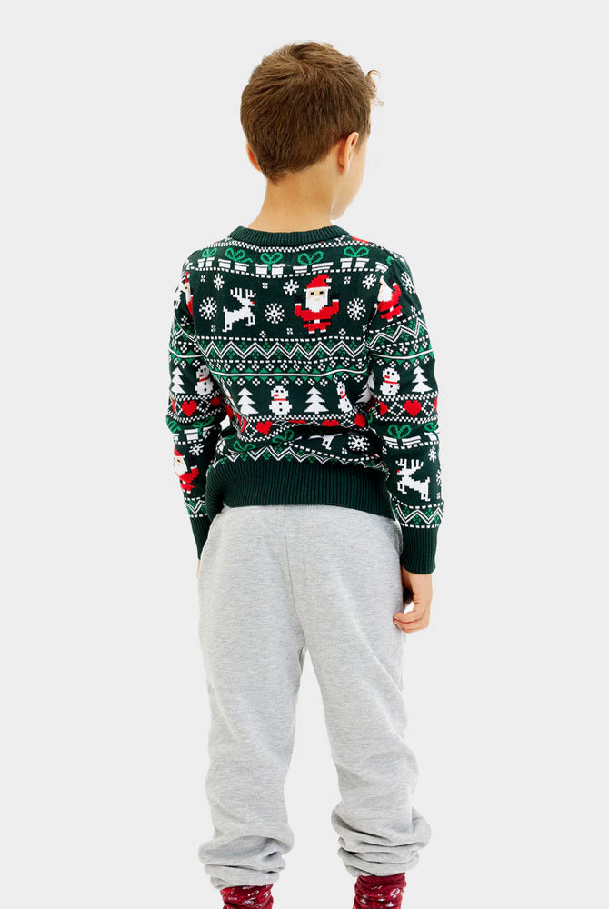 Maglione Natalizio per Bambini Verde Cotone Biologico Jolly Christmas