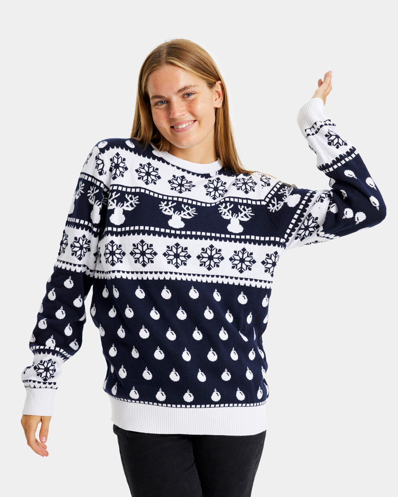 Maglione Natalizio Bambini Blu Donna Renne e Neve
