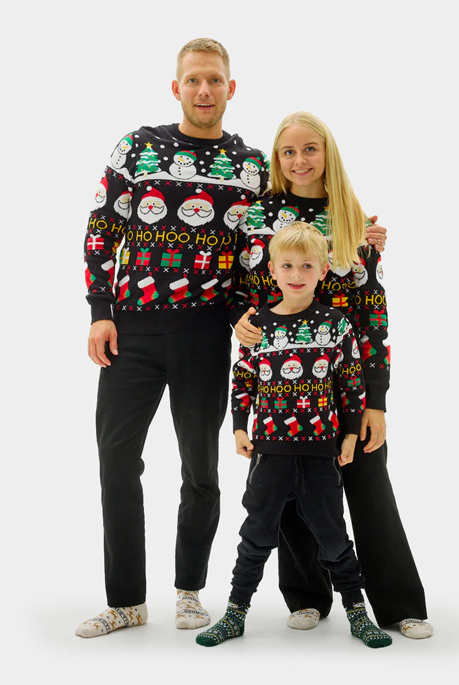 Maglione Natalizio per Bambini Famiglia Cotone Biologico Babbo Natale Regali Pupazzi di Neve