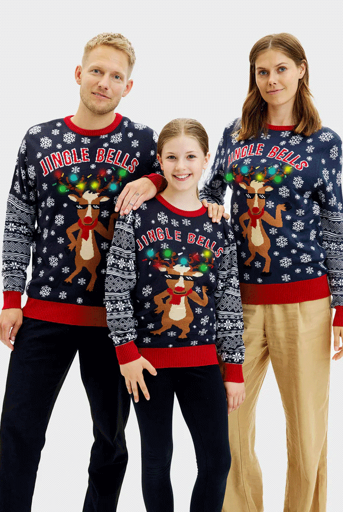 Maglione Natalizio Bambini famiglia Luci LED Jingle Bells