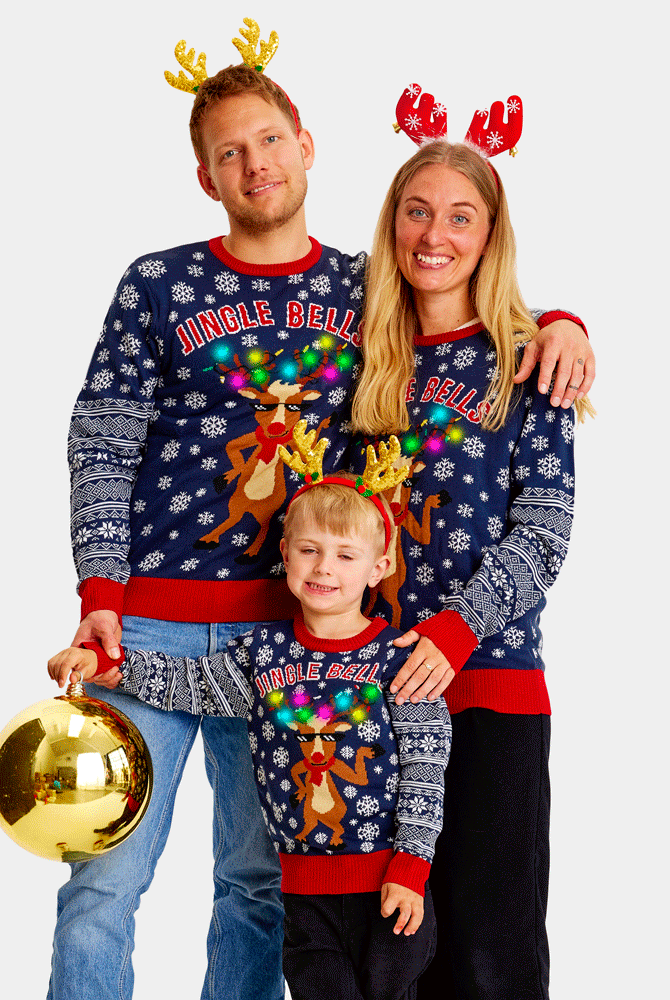 Maglione Natalizio Bambini e Famiglia con Luci LED Jingle Bells