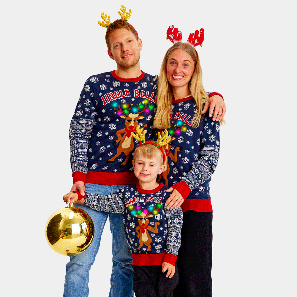 Maglione Natalizio Bambini e Famiglia con Luci LED Jingle Bells