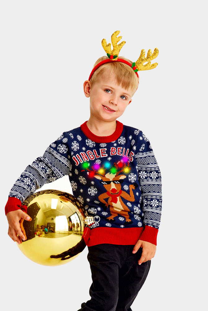 Maglione Natalizio Bambini con Luci LED Jingle Bells