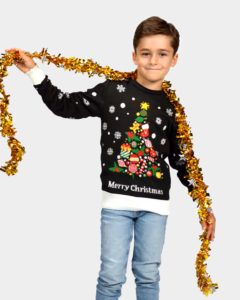Maglione Natalizio Bambini Nero con Albero Natalizio