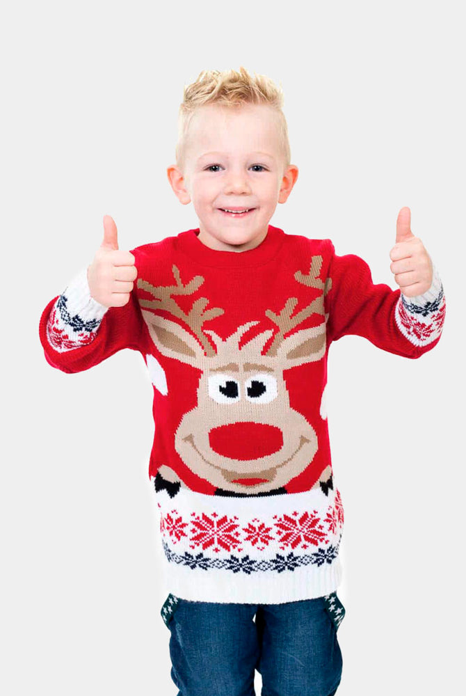 Maglione Natalizio per Bambini Rosso Renna e Neve