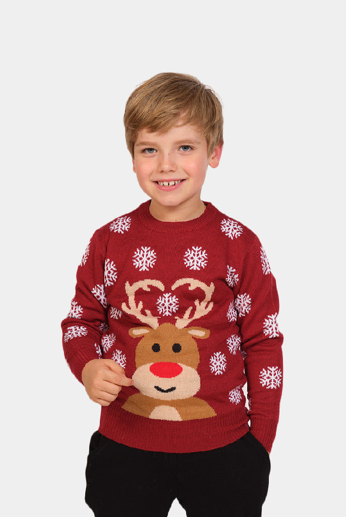 Maglione Natalizio per Bambini con Renna Rudolph Rosso
