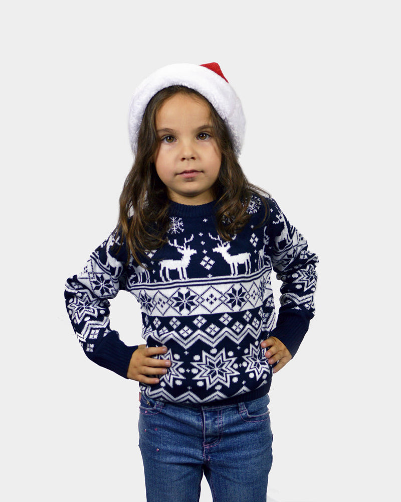 Maglione Natalizio bambini con Renne e Stelle Blu Nordic