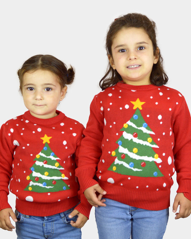 Maglione Natalizio per Bambini Rosso Albero di Natale ragazze