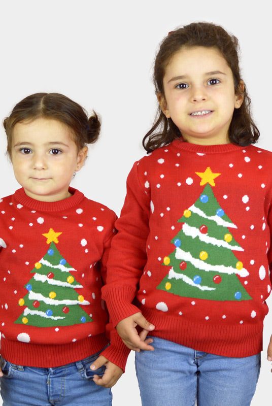 Maglione Natalizio per Bambini Rosso Albero di Natale ragazze