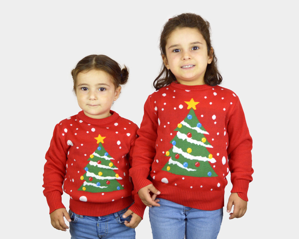 Maglione Natalizio per Bambini Rosso Albero di Natale ragazze