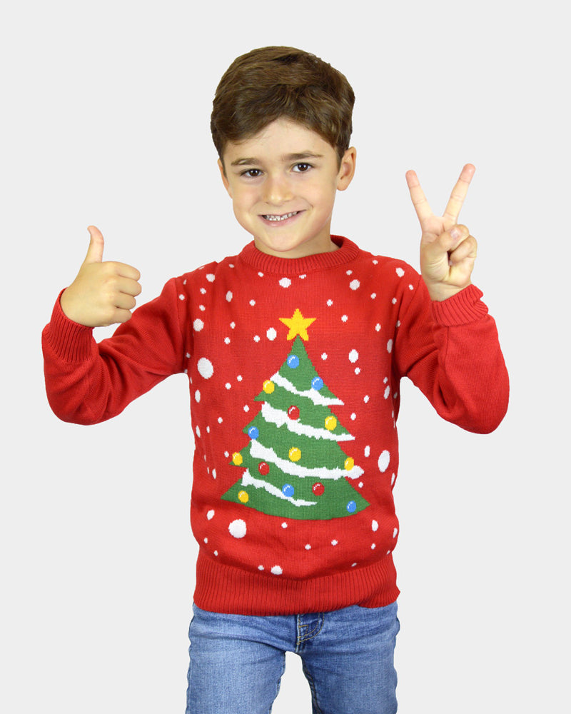 Maglione Natalizio per Bambini Rosso Albero di Natale