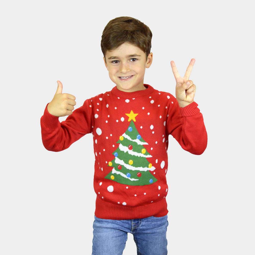 Maglione Natalizio per Bambini Rosso Albero di Natale