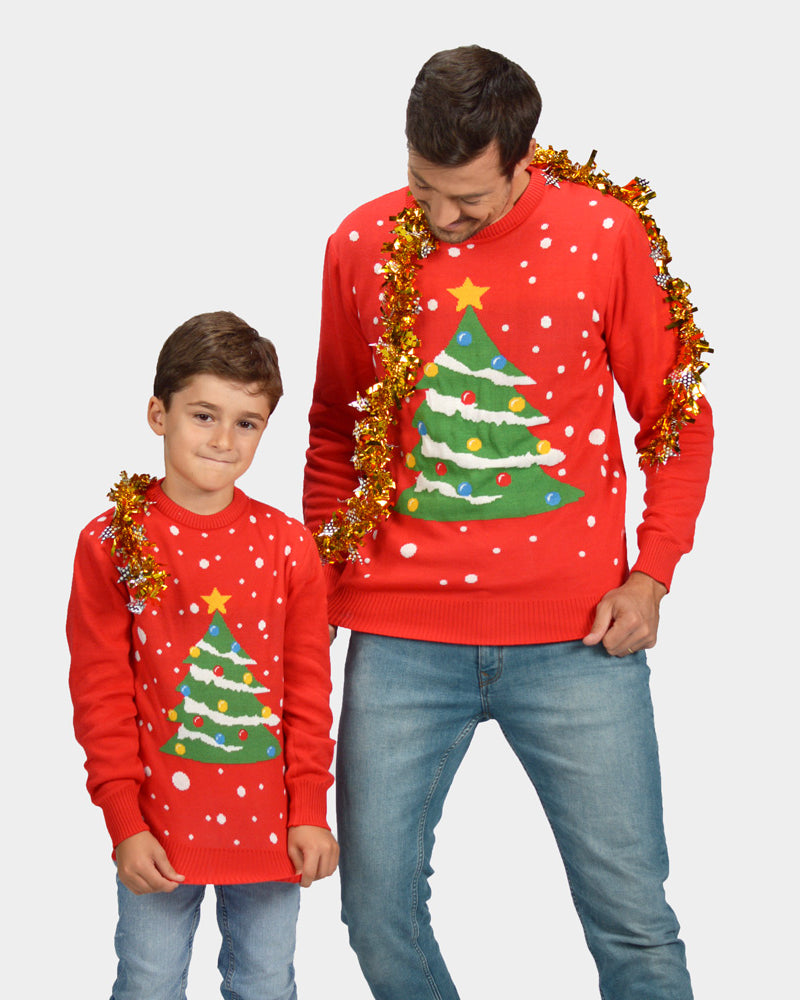 Rosso Albero di Natale Maglione Natalizio Uomo Bambini
