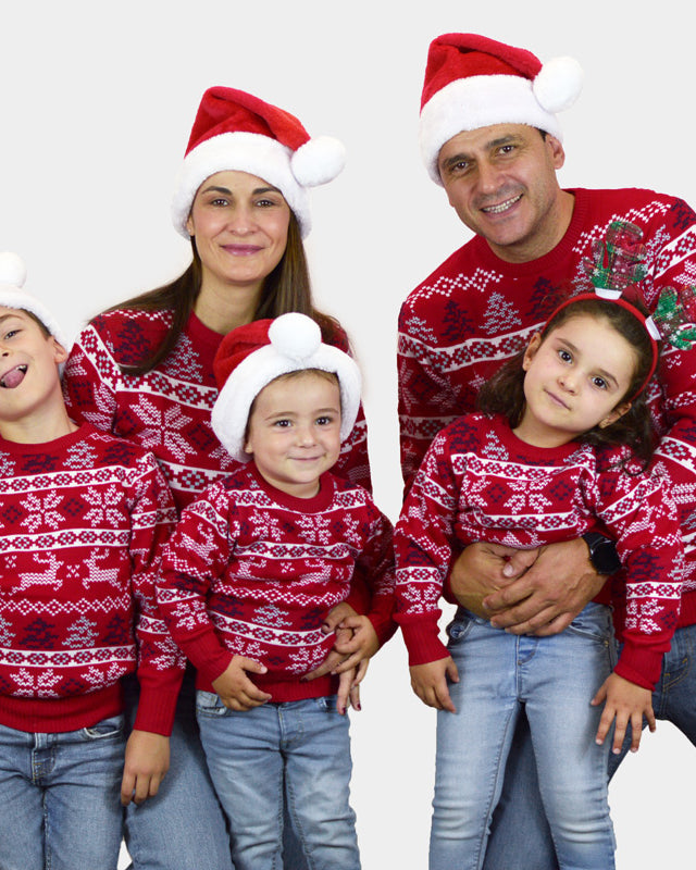 Maglione Natalizio per Bambini Rosso Classico Stelle Polari famiglia