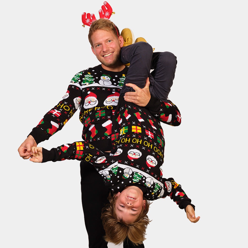 Maglione Natalizio per Bambini Uomo Cotone Biologico Babbo Natale Regali Pupazzi di Neve