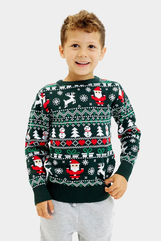 Maglione Natalizio per Bambini Verde in Cotone Biologico Jolly Christmas