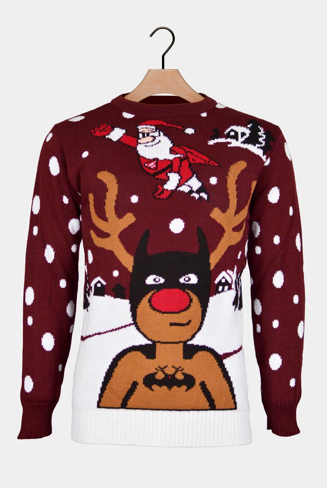 Maglione Natalizio Batman Renna Babbo Natale Superman