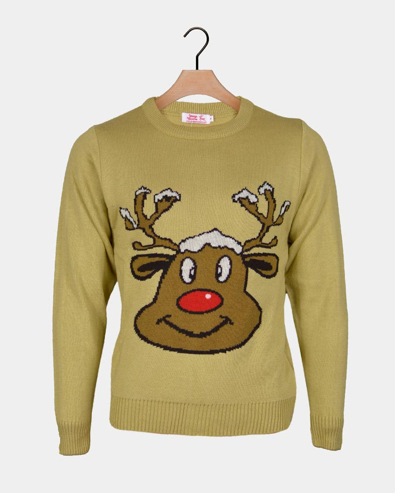 Maglione Natalizio Beige con Renna Sorridente