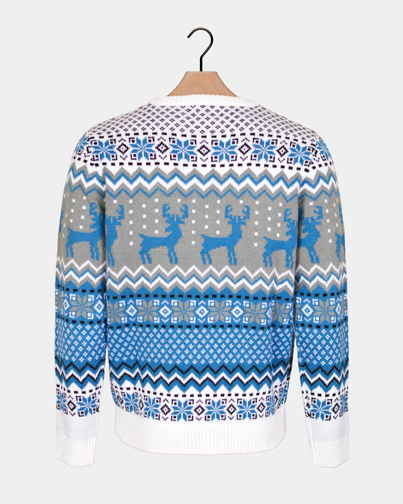 Maglione Natalizio Renne Elegante Bianco, Grigio e Blu