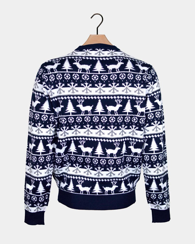 Maglione Natalizio Alberi di Natale e Renne Blu