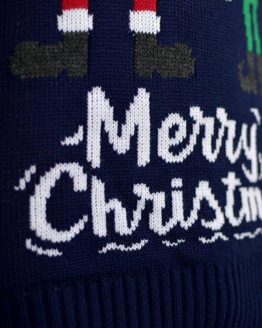 Maglione Natalizio Blu Babbo Natale ed Elfo