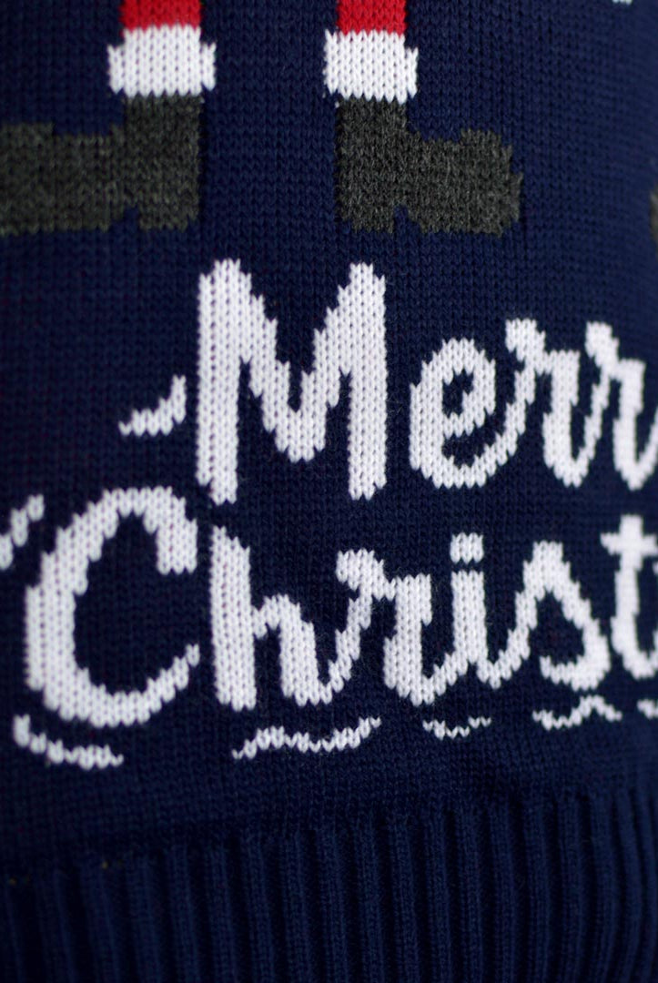 Maglione Natalizio Blu Babbo Natale ed Elfo