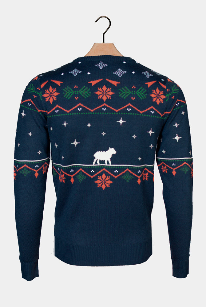 Maglione Natalizio blu Coppia Nativity
