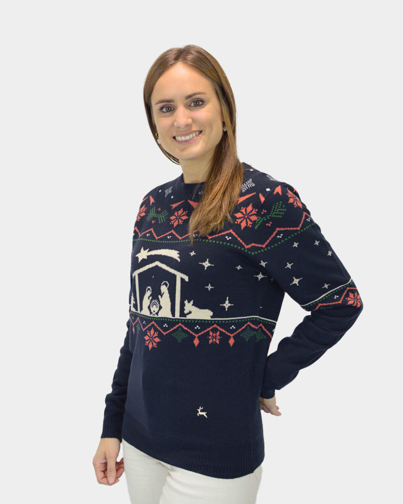 Maglione Natalizio Donna Blu Nativity