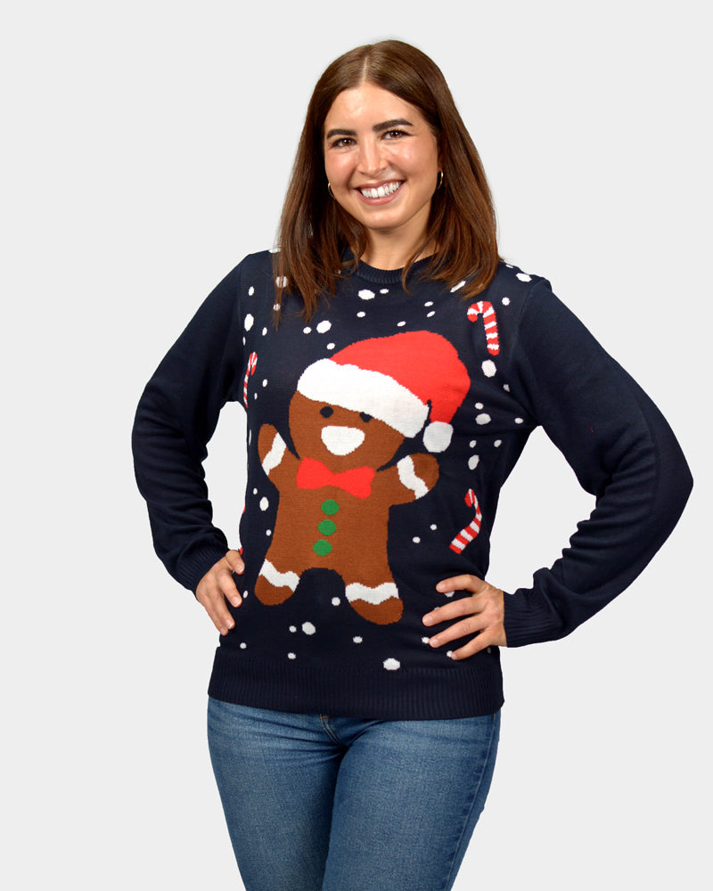 Maglione Natalizio Donna Blu Gingerbread