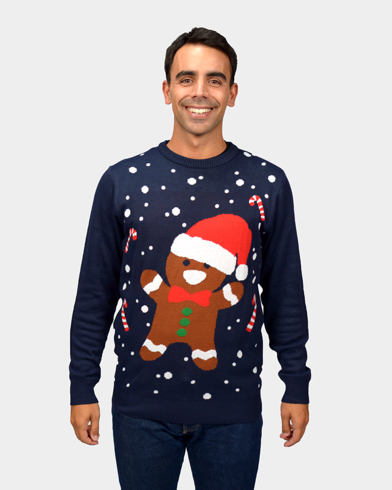 Maglione Natalizio Blu Gingerbread Uomo