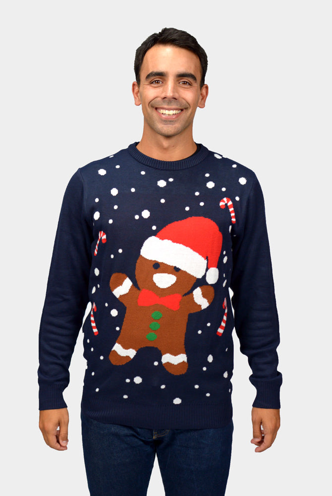 Maglione Natalizio Blu Gingerbread Uomo