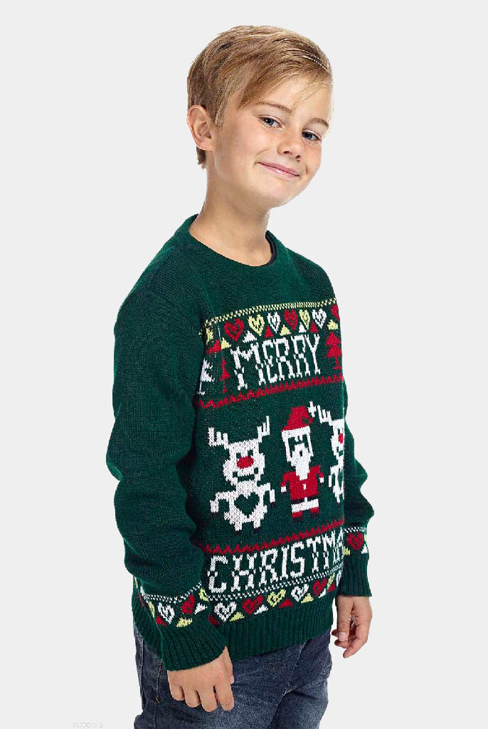 Maglione Natalizio Blu Bambini Merry Christmas