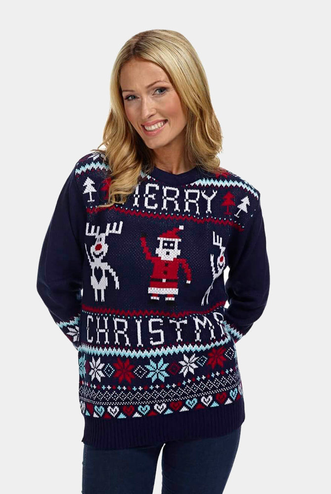 Maglione Natalizio Blu Merry Christmas Donna