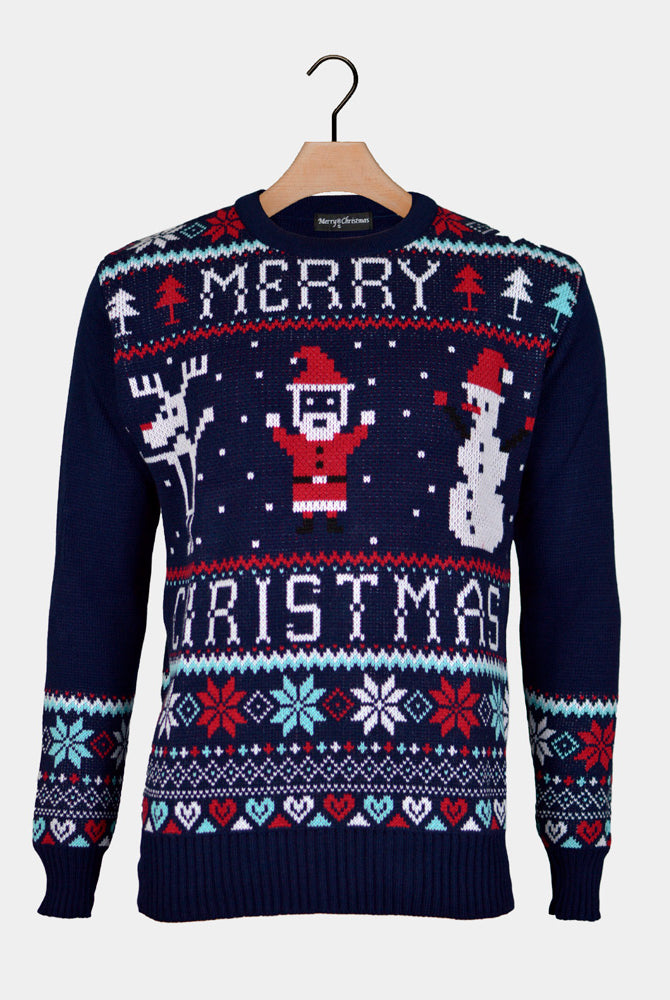 Maglione Natalizio Blu Merry Famiglia Christmas