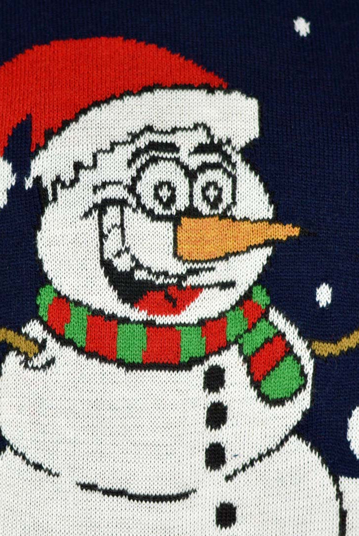 Maglione Natalizio Blu Navy Pupazzo di Neve