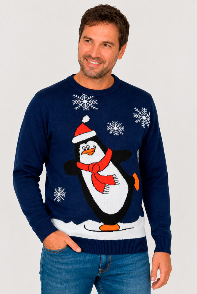 Maglione Natalizio Blu Navy con Pinguino Uomo