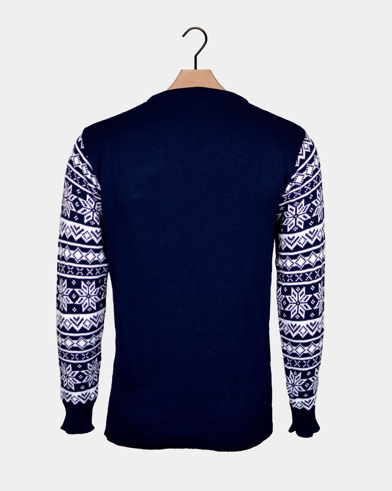 Maglione Natalizio blu Pista da Sci con Sciatori