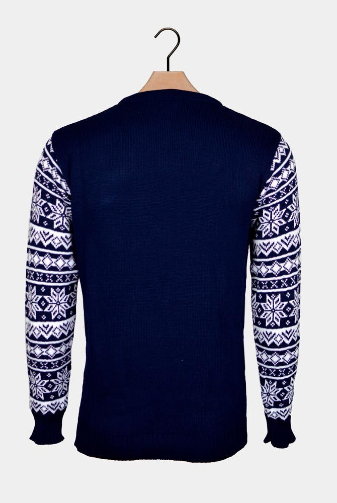 Maglione Natalizio blu Pista da Sci con Sciatori