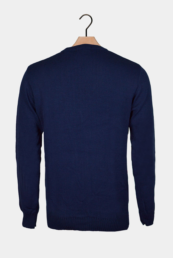 Maglione Natalizio blu Pupazzo di Neve sulla Slitta