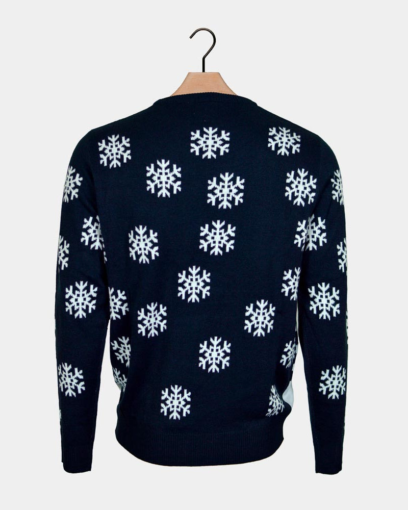 Maglione Natalizio blu Renna e Babbo Natale alla guida