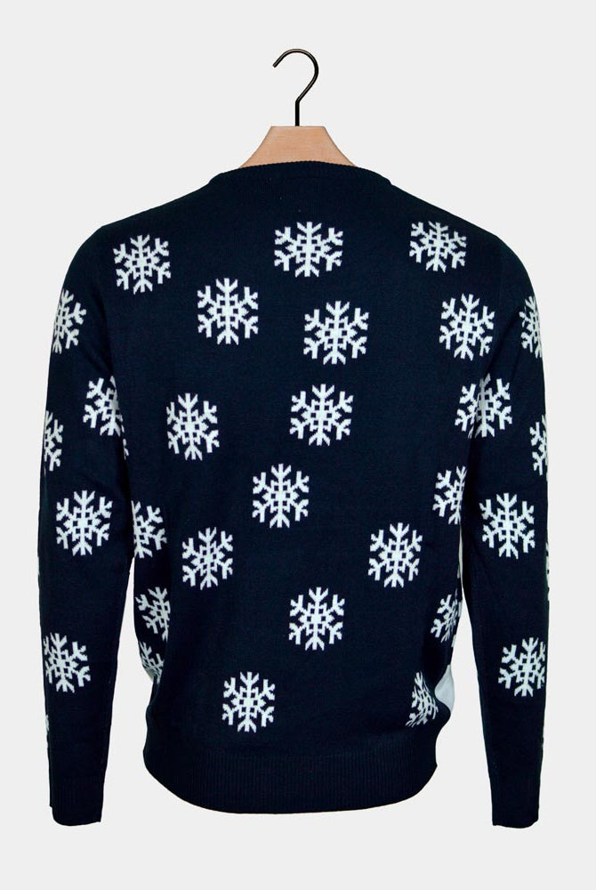 Maglione Natalizio blu Renna e Babbo Natale alla guida