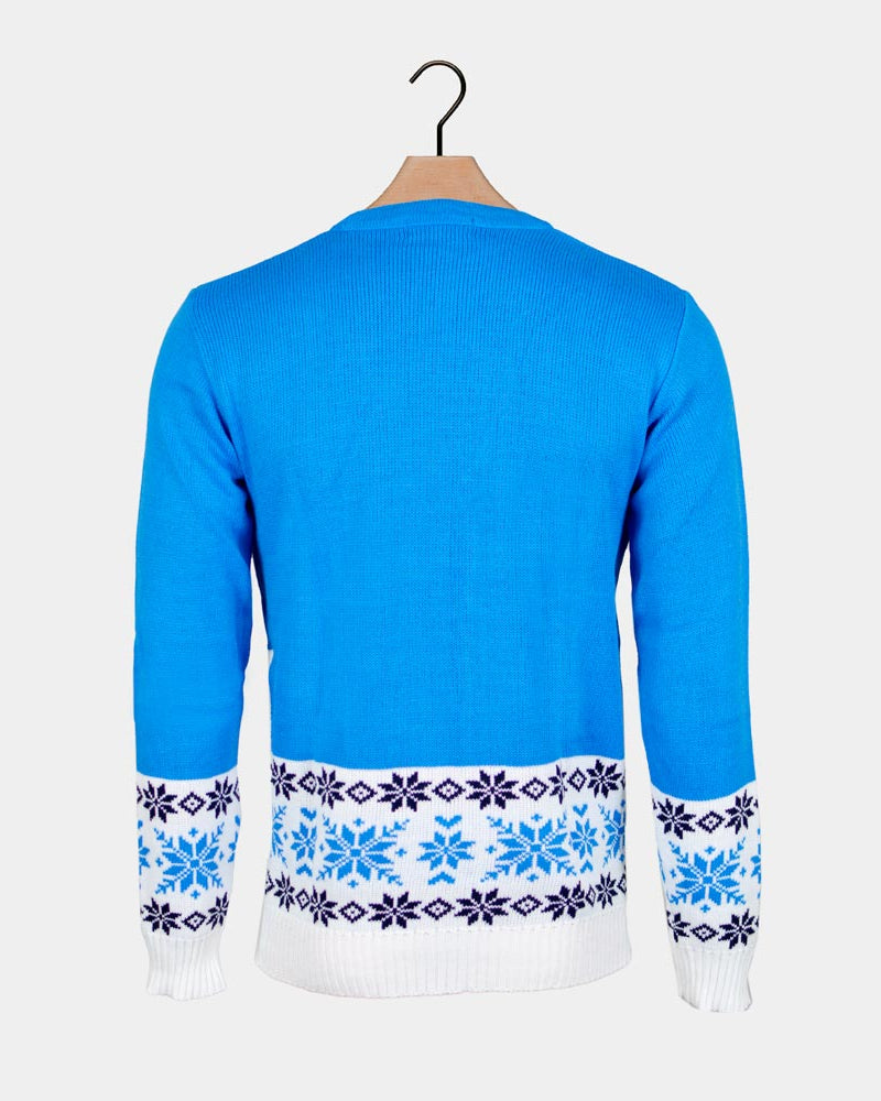 Maglione Natalizio Blu con Renna che Pattina