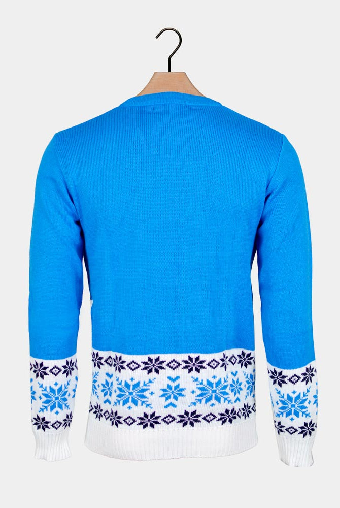 Maglione Natalizio Blu con Renna che Pattina