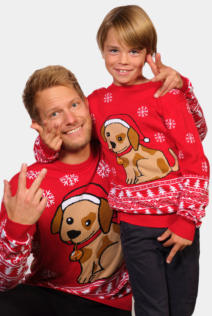 Maglione Natalizio con Cagnolino per la Famiglia