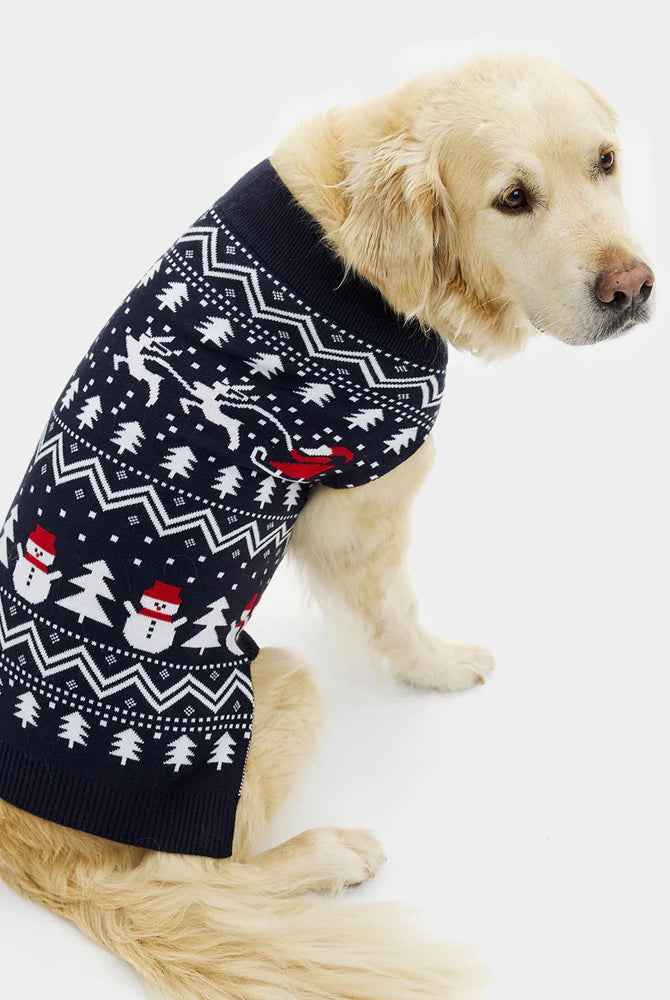 Maglione Natalizio per Cani con Alberi, Pupazzi e Babbo Natale