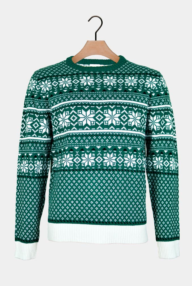 Maglione Natalizio Uomo Classico Verde e Bianco Elegante