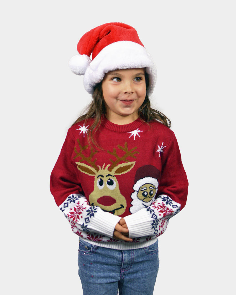 Maglione Natalizio Coppia Babbo Natale Renna Rudolph Sorridentes Bambini