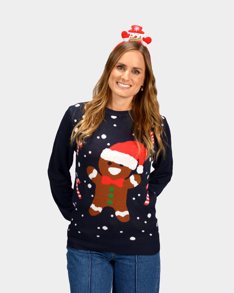 Maglione Natalizio di Coppia Blu Gingerbread Donna