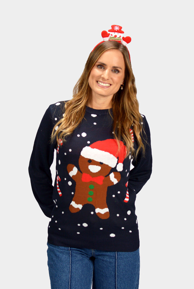 Maglione Natalizio di Coppia Blu Gingerbread Donna