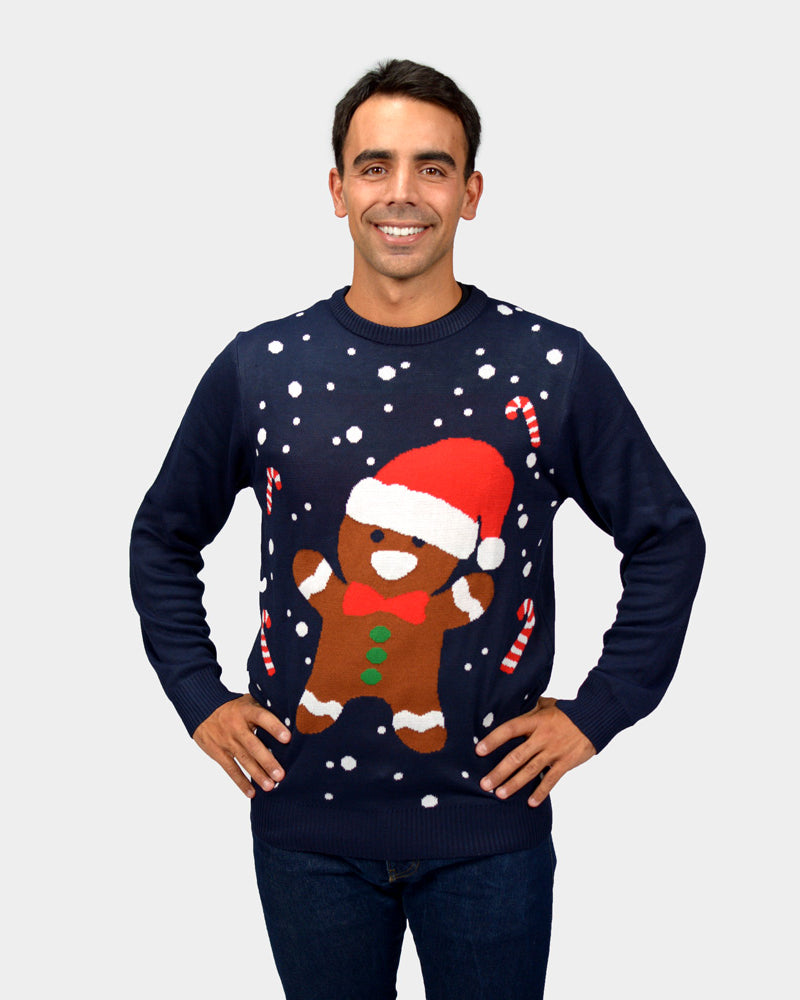 Maglione Natalizio Coppia Blu Gingerbread Uomo